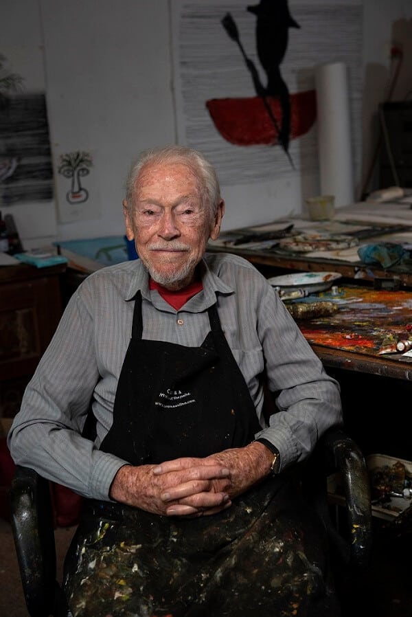 Guy Warren in his studio in Greenwich, Sydney, November 2020, ahead of his 100th Birthday in April 2021.