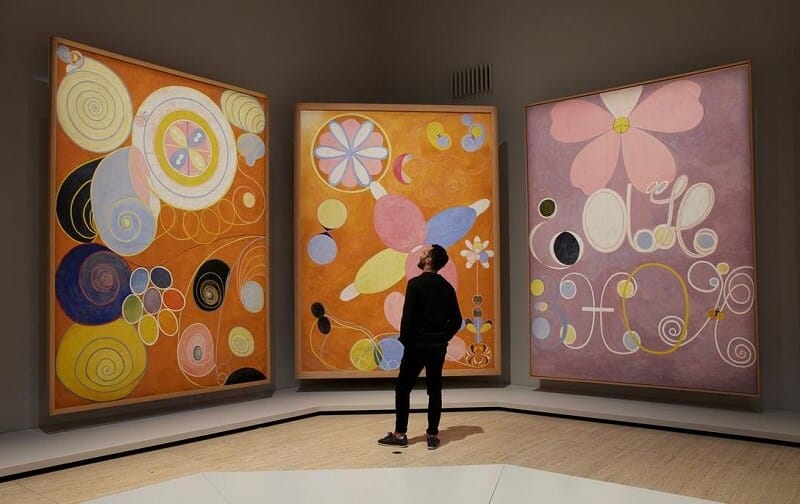 Installation view of the 'Hilma af Klint: 'The Secret Paintings' exhibition at the Arts Gallery of New South Wales, 12 June 19 September. The Secret Paintings by Hilma af Klint explore embrace the artist’s lifetime explorations of spiritualism, science and the natural world.